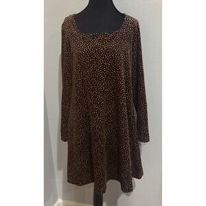 Vintage Dressing Clio Brown Print Long Sleeve‎ Square Neck Dress Medium